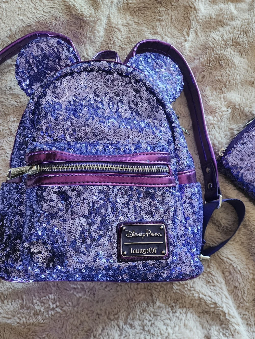 Loungefly Disney Parks Purple Sequin Mouse-Ear Mini Backpack and Wallet Set - Picture 4 of 4